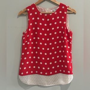 Red/ white polka dot sleeveless blouse